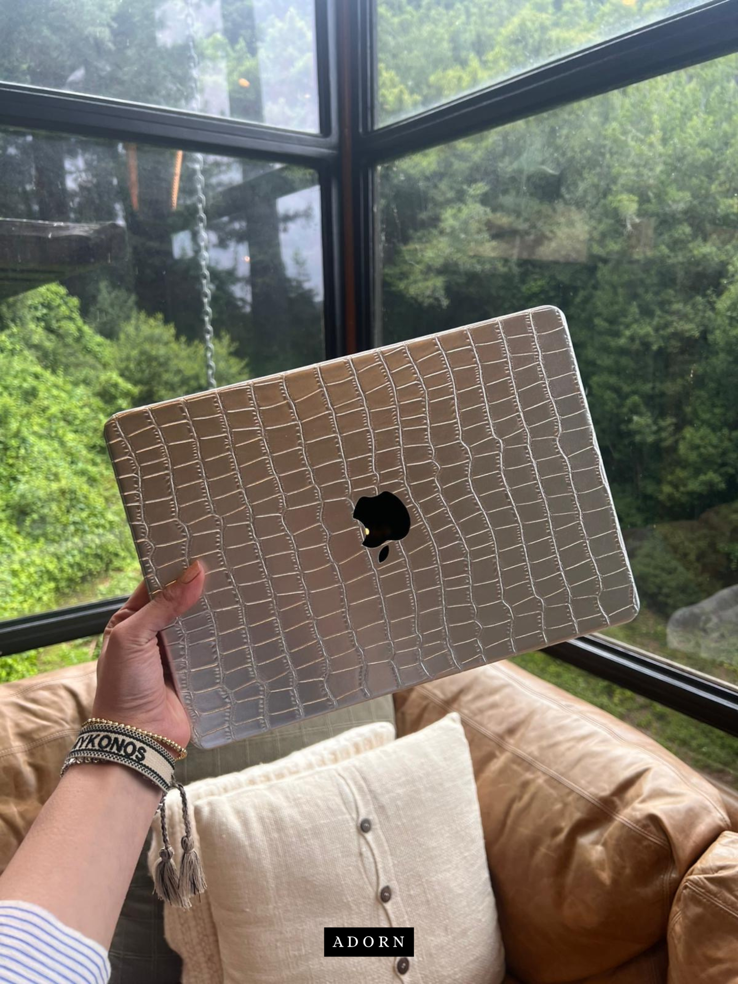 Silver Crocodile Leather Laptop Case - Adorn Phone Accessories